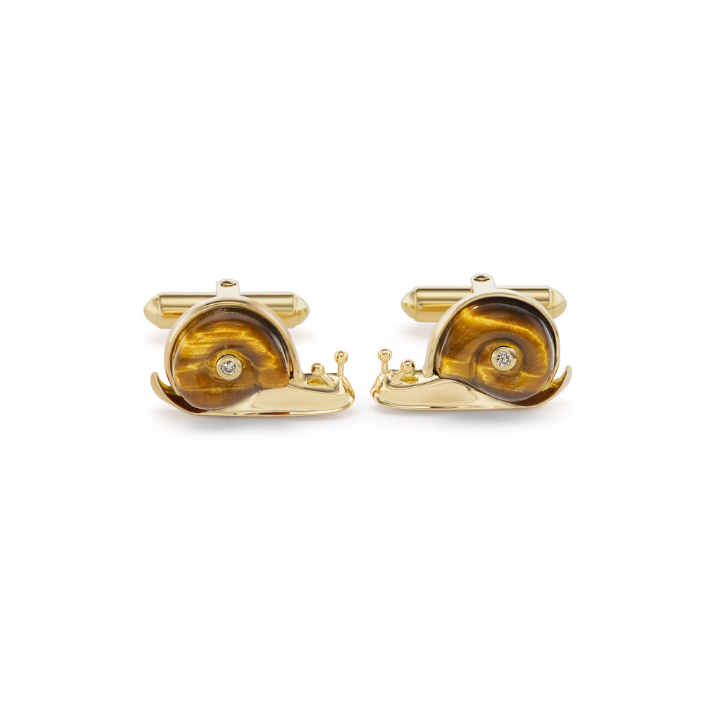 Carved Tiger's Eye Snail Cufflinks
