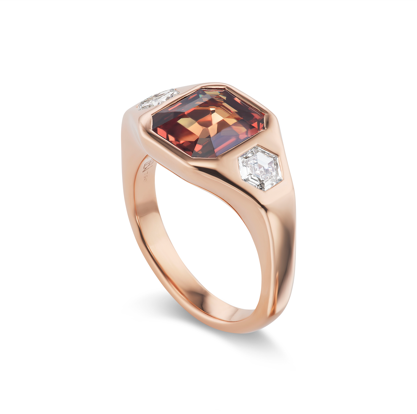 One-of-a-Kind Rootbeer Sapphire Gypsy Ring with Diamond Hexagon Sides