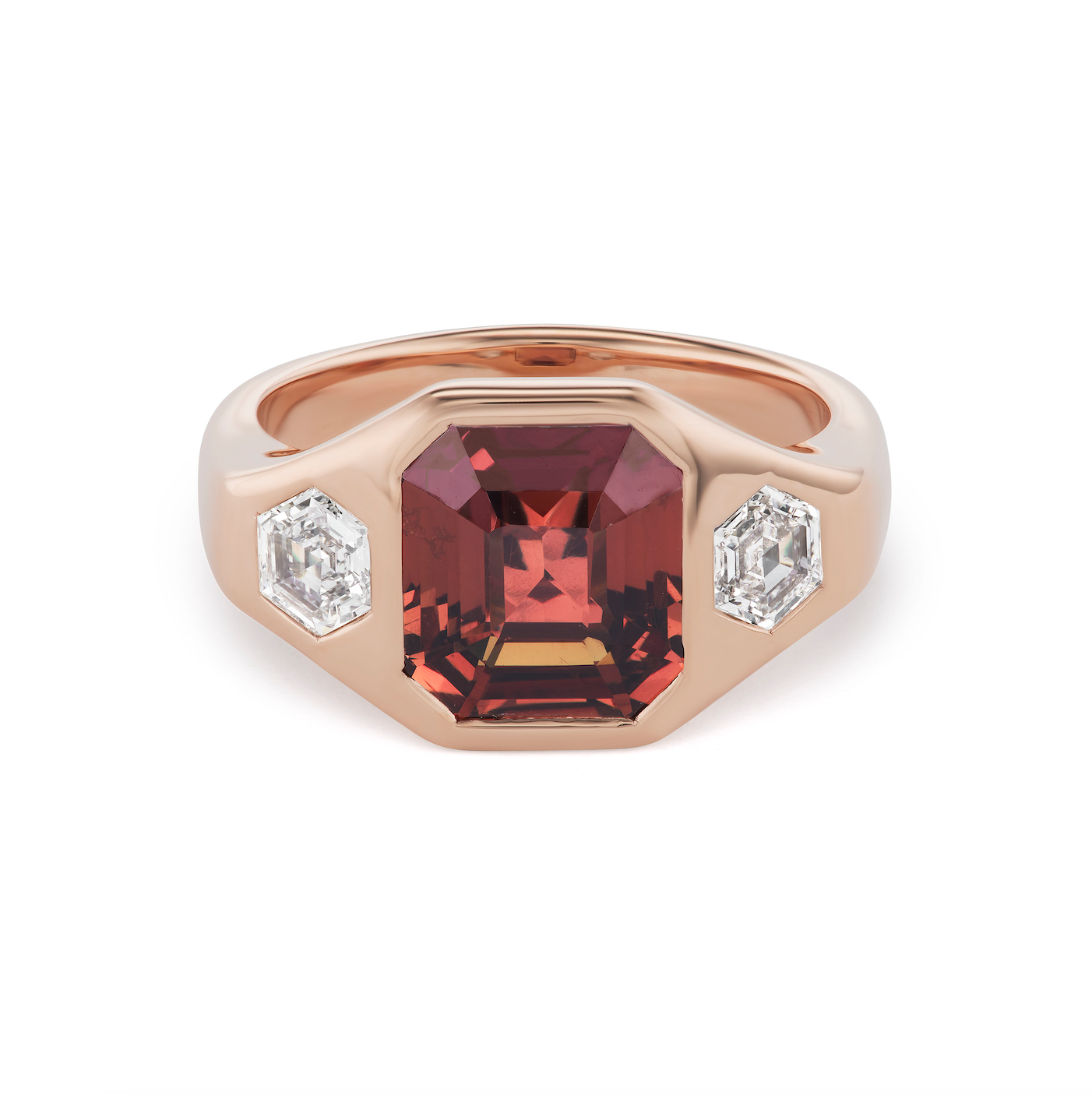 One-of-a-Kind Rootbeer Sapphire Gypsy Ring with Diamond Hexagon Sides