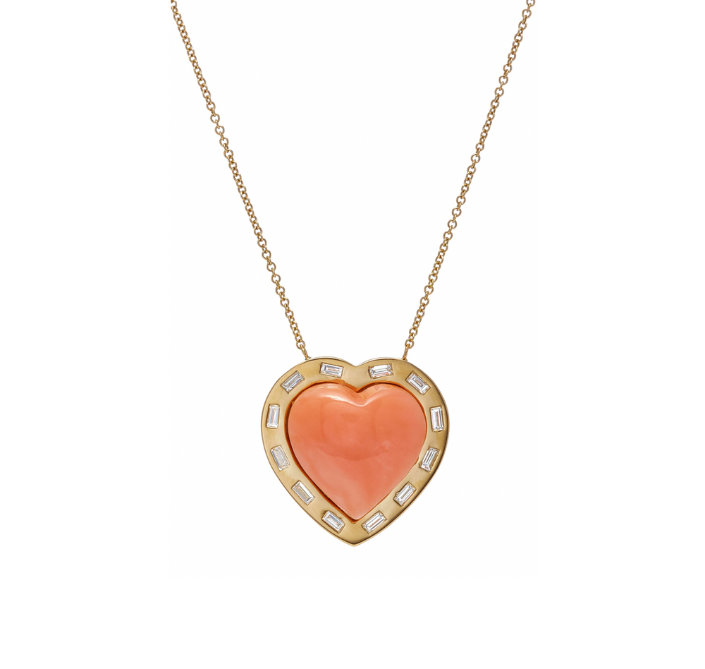 Large Puff Heart Pendant Necklace with Diamonds