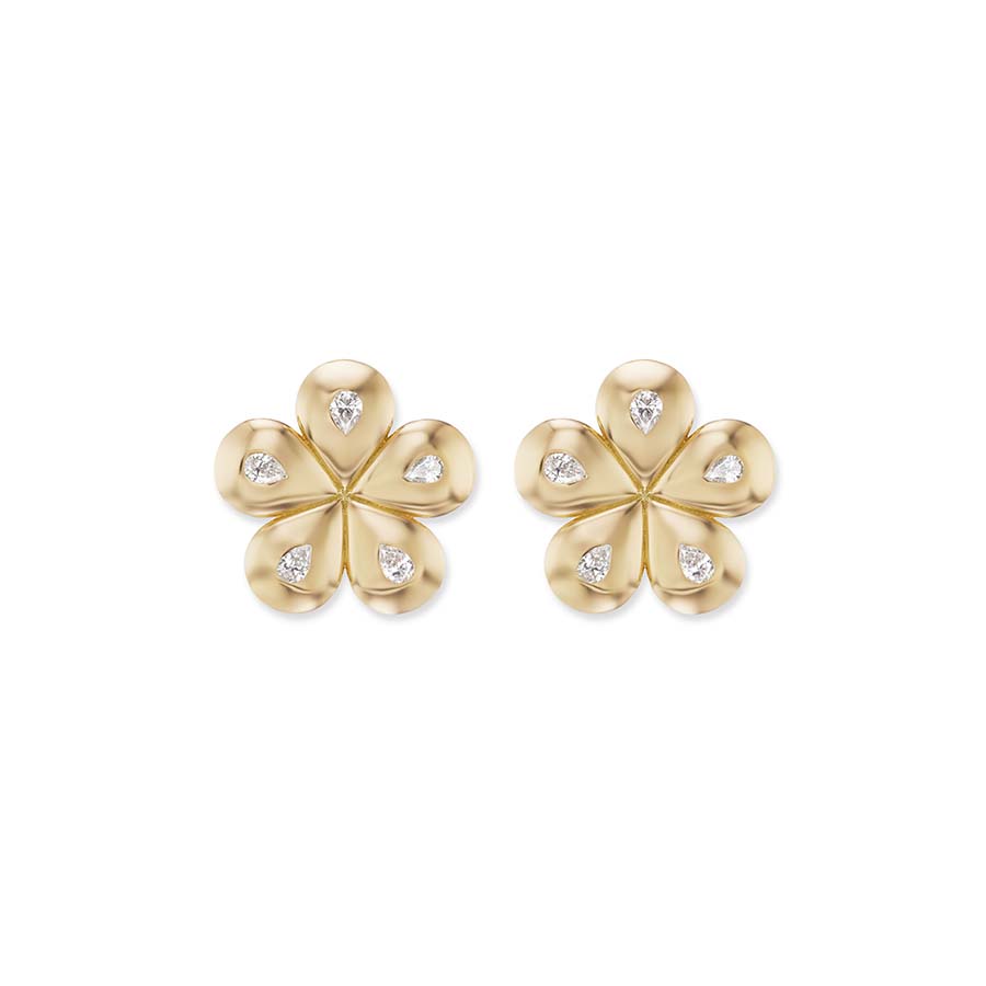 Mini Petal Flower Studs with Diamond Pears