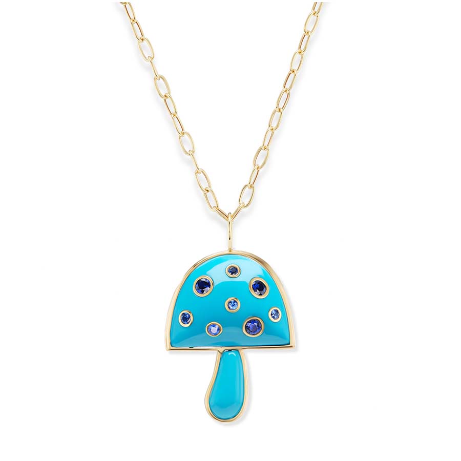 Large Magic Mushroom Pendant with Precious Stones on 18" Chain