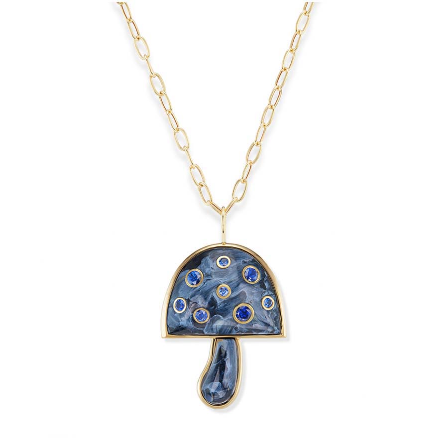 Large Magic Mushroom Pendant with Precious Stones on 18" Chain
