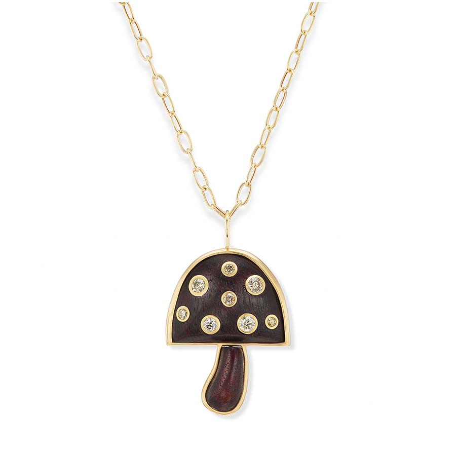 Large Diamond Magic Mushroom Pendant on 18” Chain