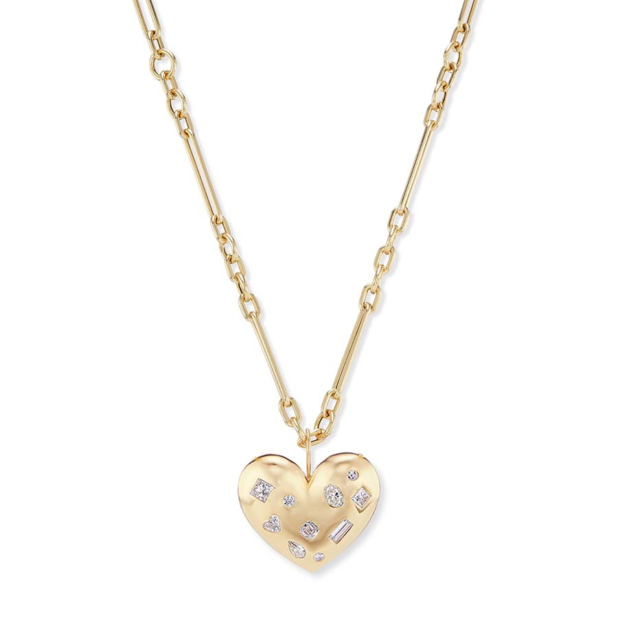 Gold Puff Heart with Diamonds