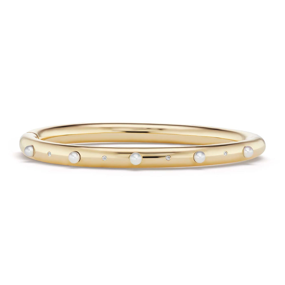 Narrow Bangle with Pearls and Diamonds