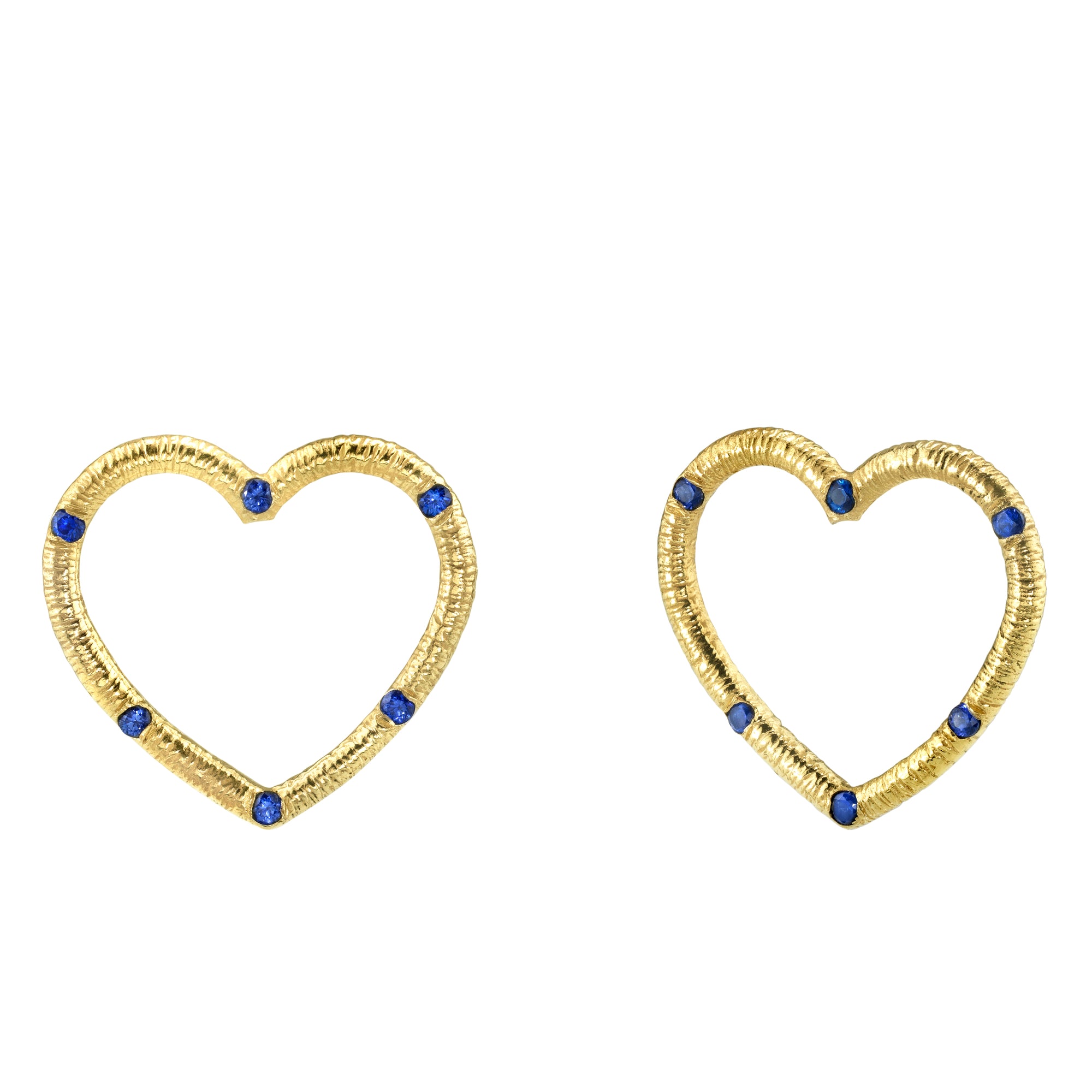 Medium Textured Heart Stud Earrings with Precious Gemstones