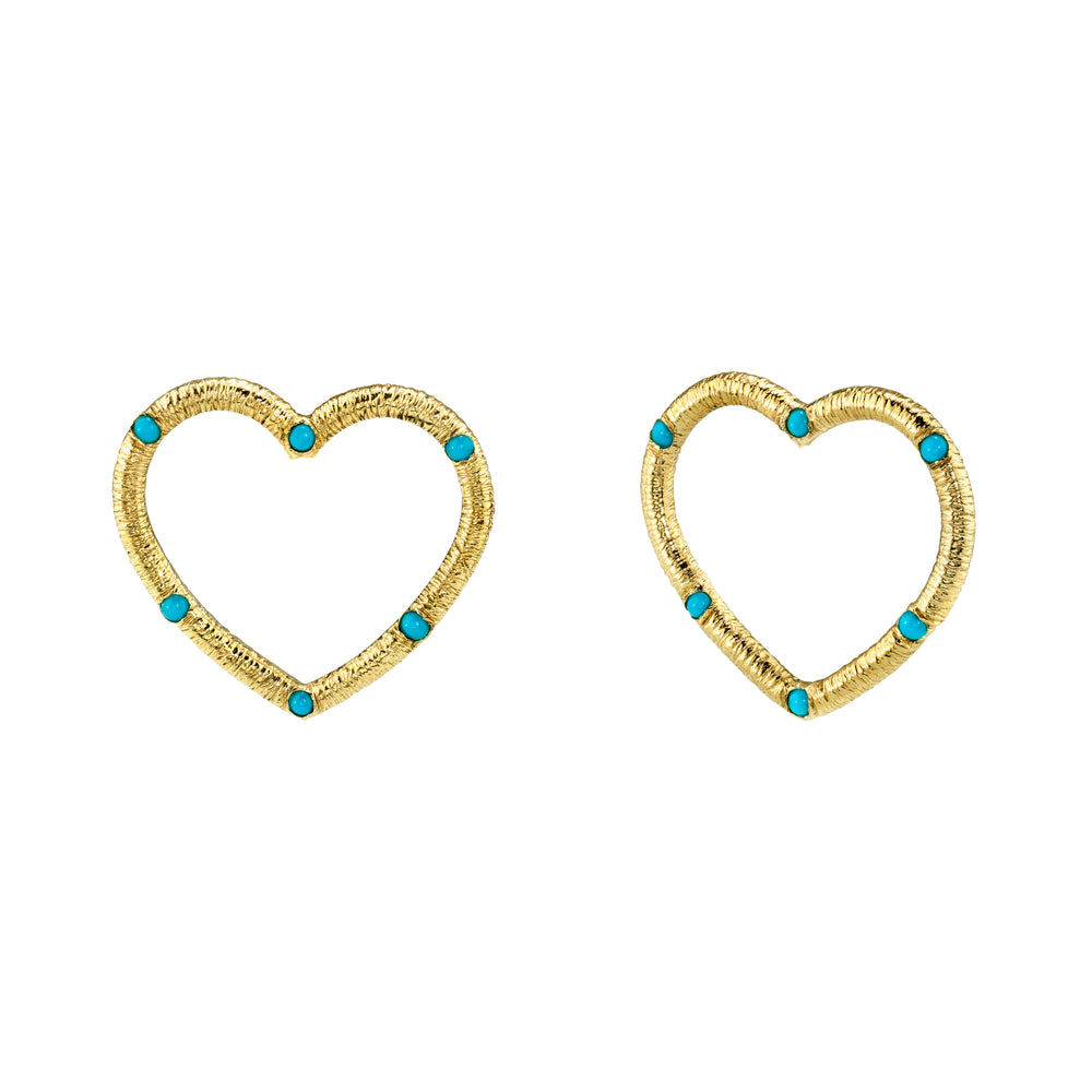 Medium Textured Heart Stud Earrings with Gemstones