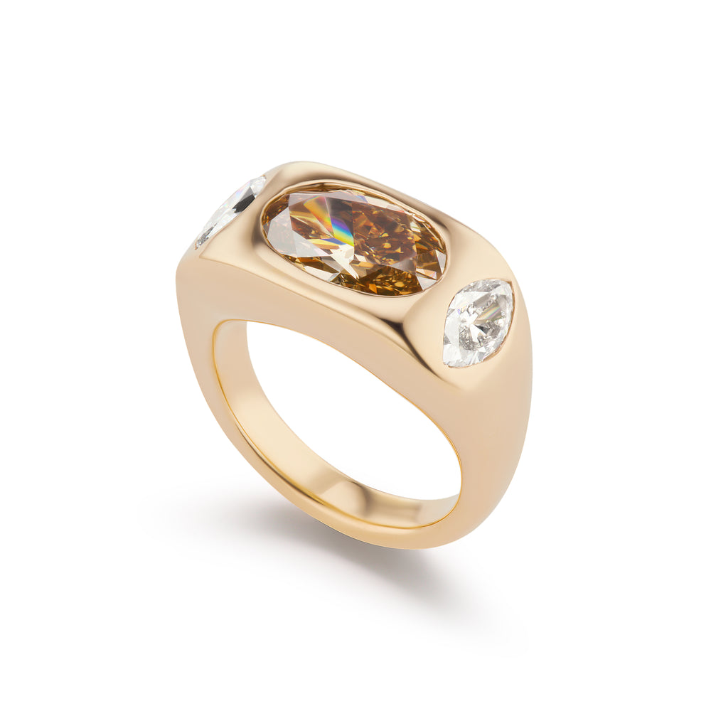One-of-a-Kind Champagne Diamond Gypsy Ring with Marquise Sides