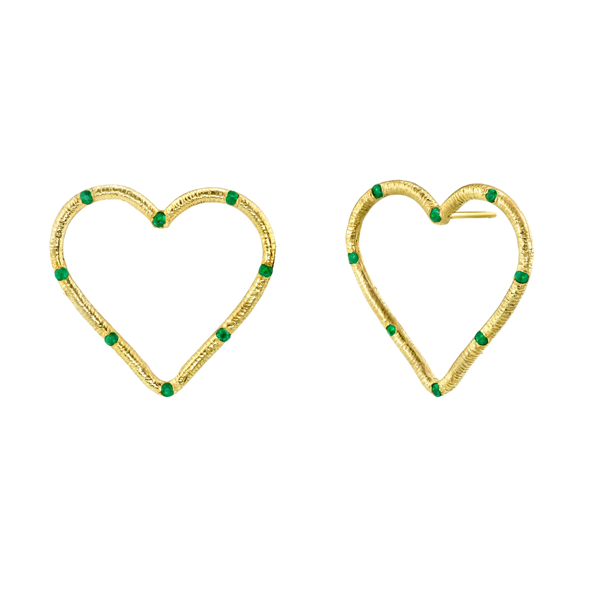 Large Textured Heart Stud Earrings with Precious Gemstones