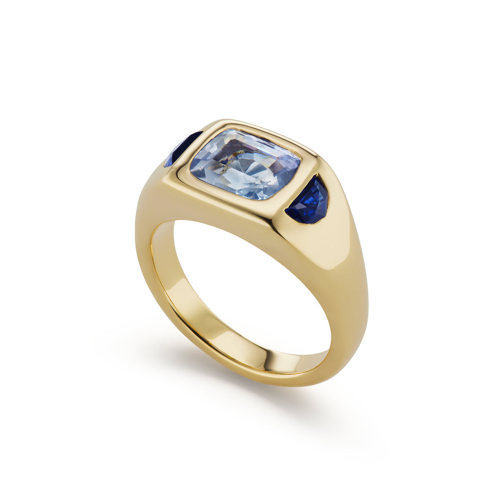 One-of-a-Kind Blue Sapphire Gypsy Ring with Half-Moon Sides