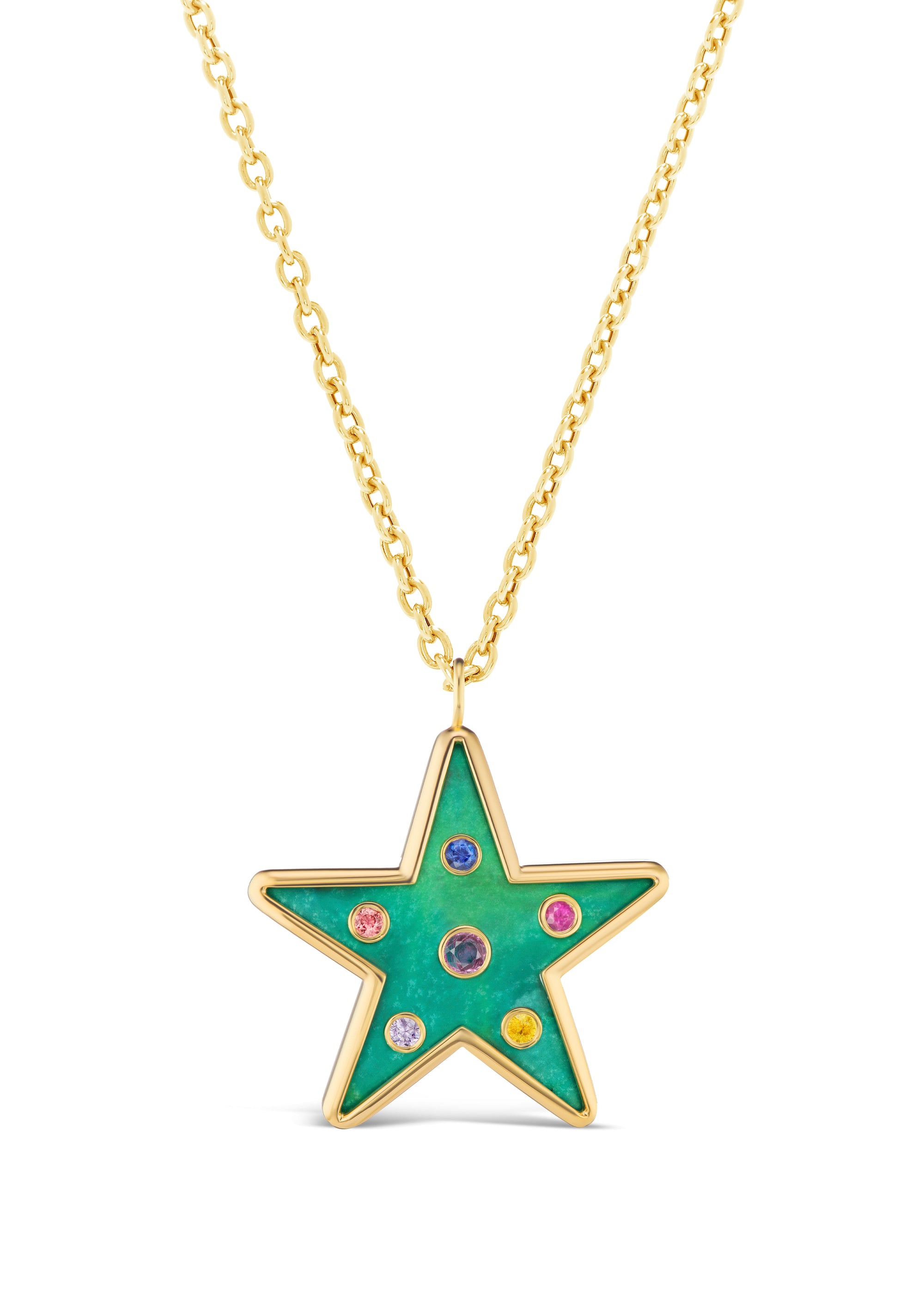 Single Star Inlay Pendant with Multi-Color Sapphires