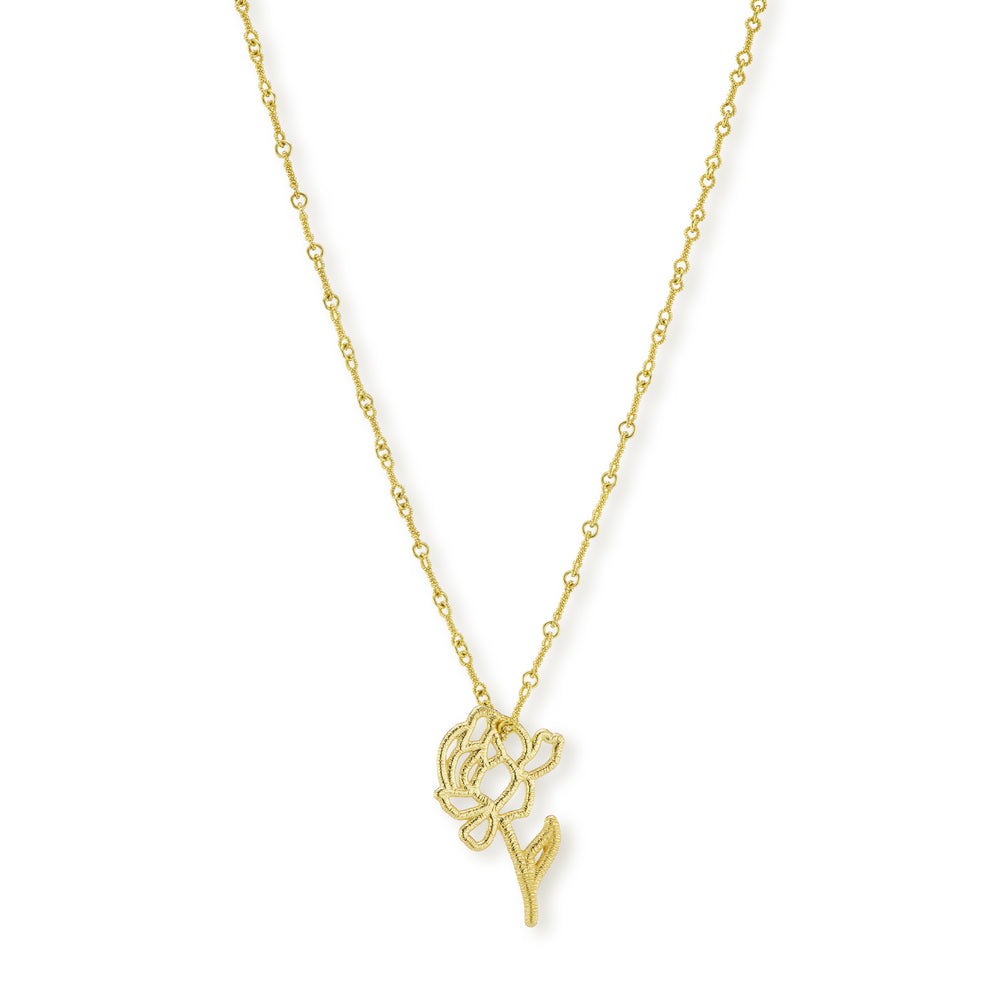 Medium Textured Peony Pendant on 18" Twisted Link Chain
