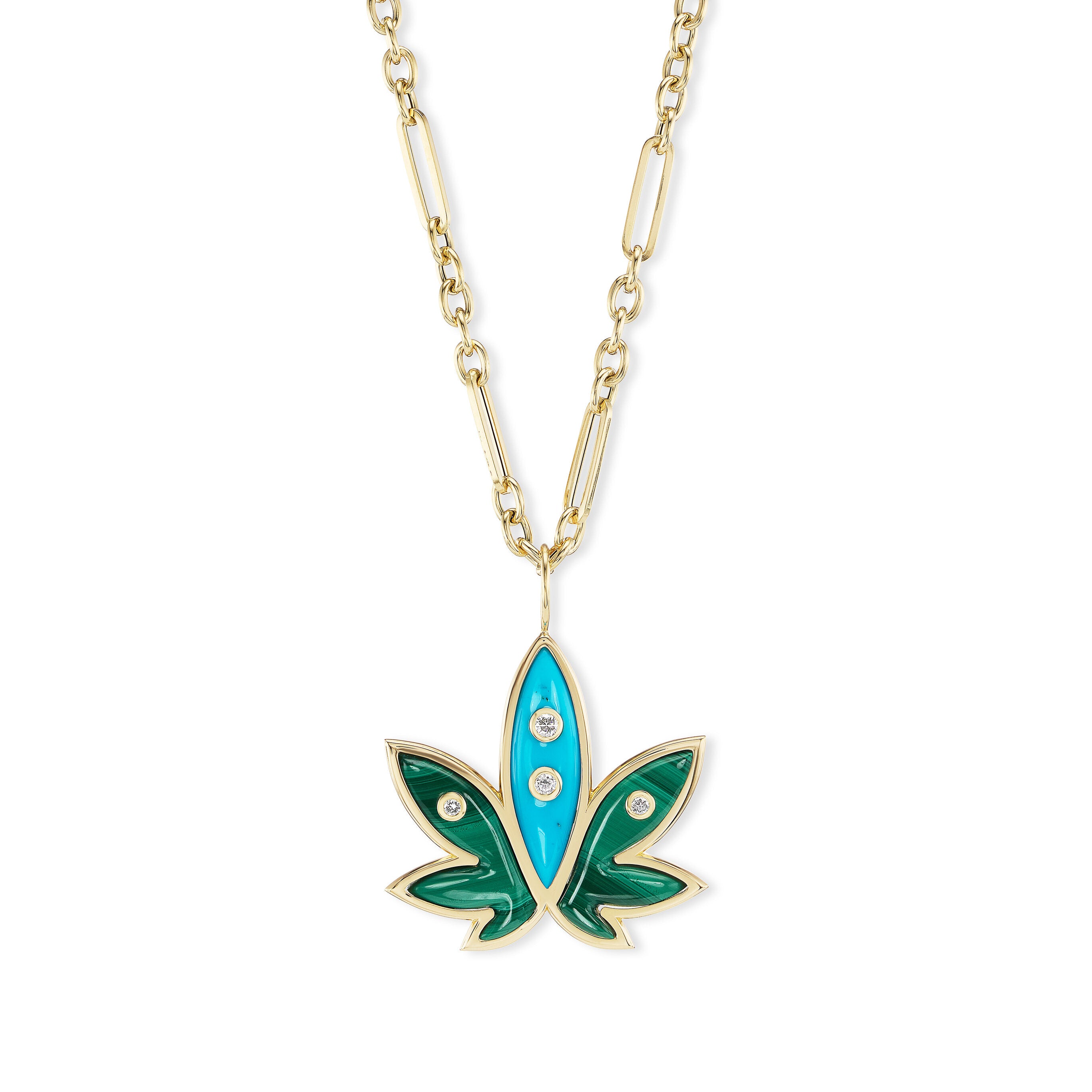 Brent Neale x Edie Parker: Carved Malachite & Turquoise Cannabis Pendant