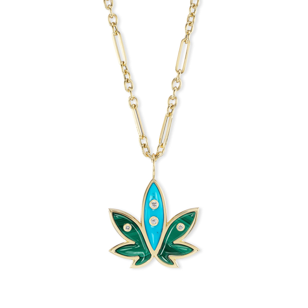 Brent Neale x Edie Parker: Carved Malachite & Turquoise Cannabis Pendant