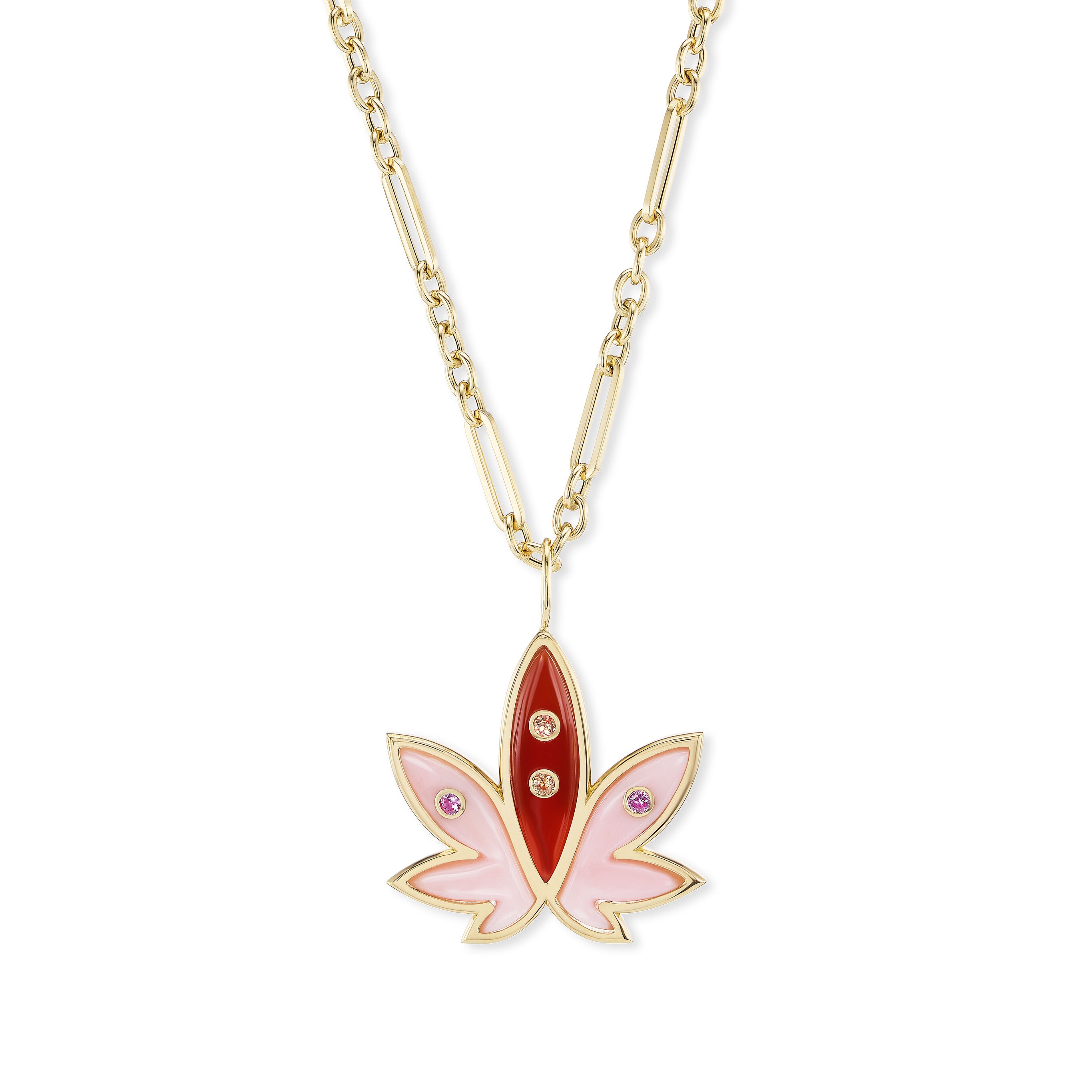 Brent Neale x Edie Parker: Carved Pink Opal & Carnelian Cannabis Pendant