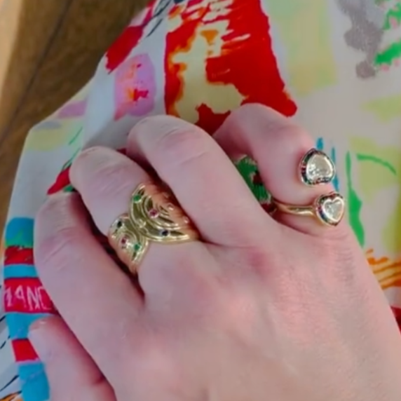 Marianne Wide Cigar Band with Rainbow Insets