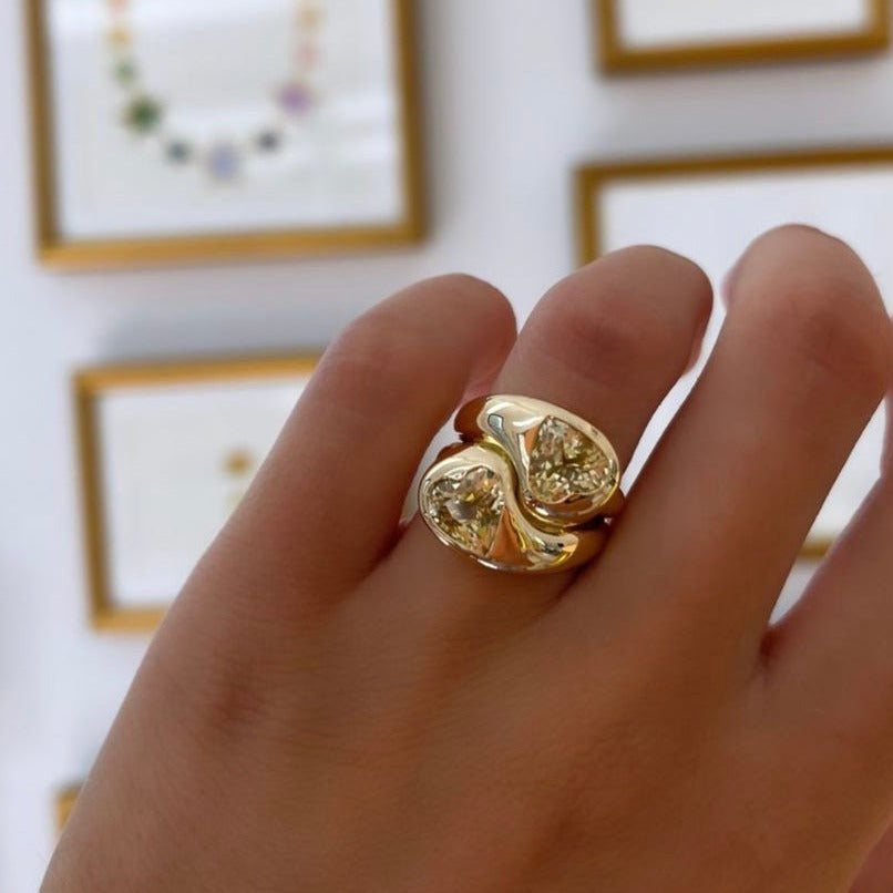 Knot Ring with Light Yellow Sapphire Hearts