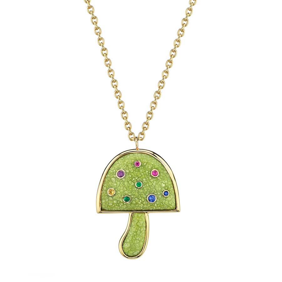 Large Magic Mushroom Pendant with Precious Stones on 18" Chain