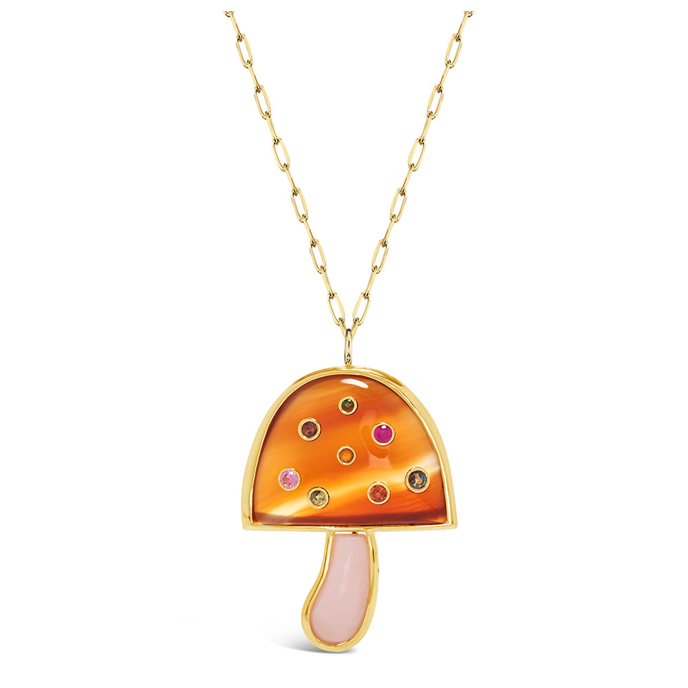 Large Magic Mushroom Pendant with Precious Stones on 18" Chain