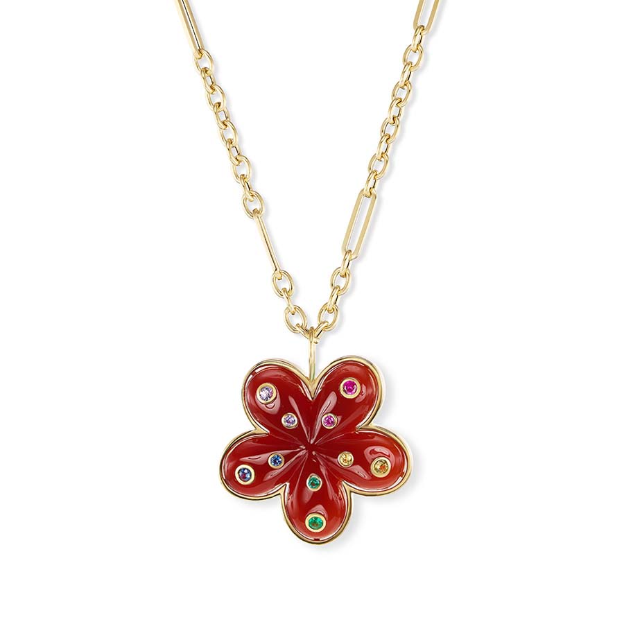 Carved Stone Petal Flower Pendant on 18" Chain