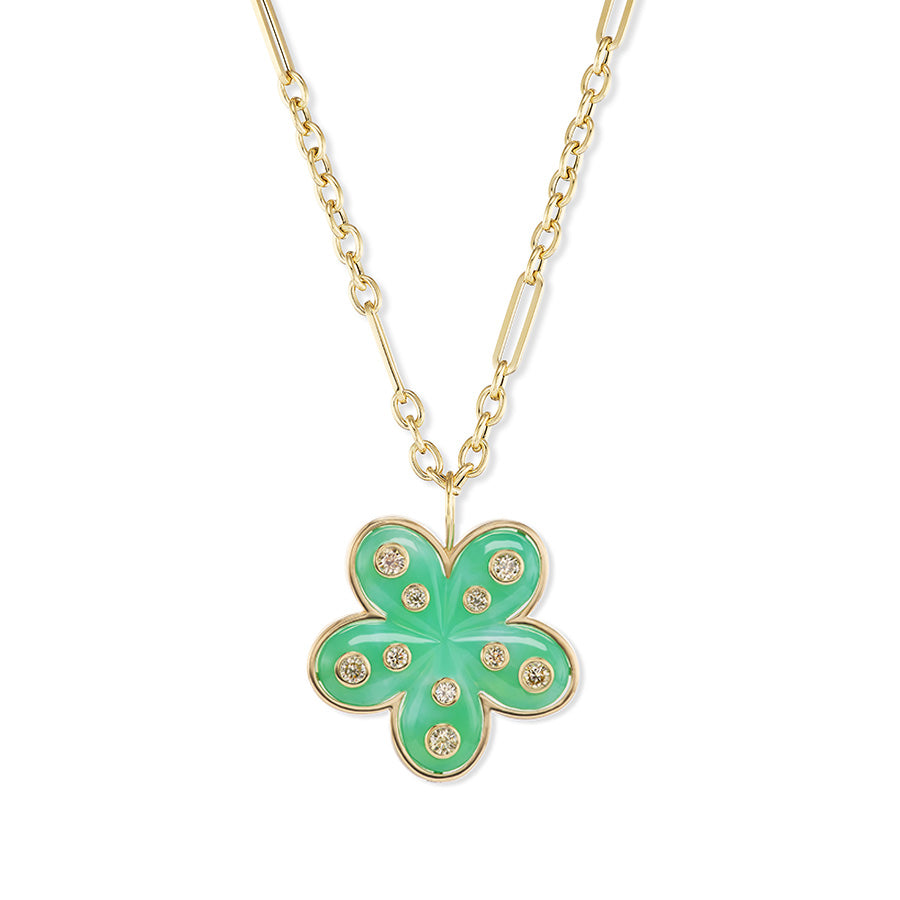 Carved Stone Petal Flower Pendant on 18" Chain