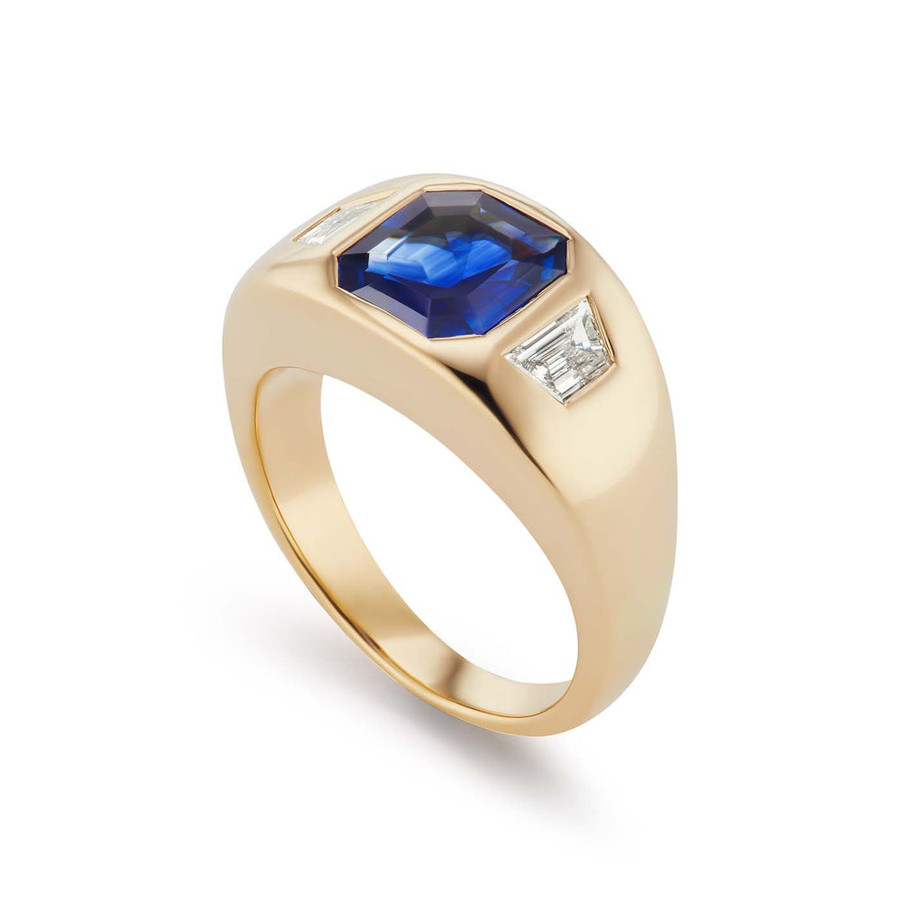 One-of-a-Kind Asscher Cut Sapphire Gypsy with Diamond Sides