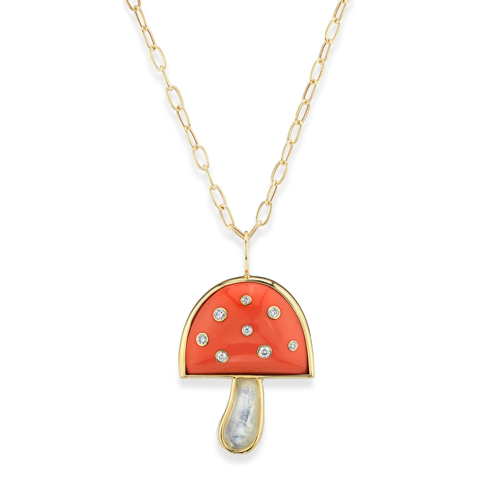 Large Diamond Magic Mushroom Pendant on 18” Chain
