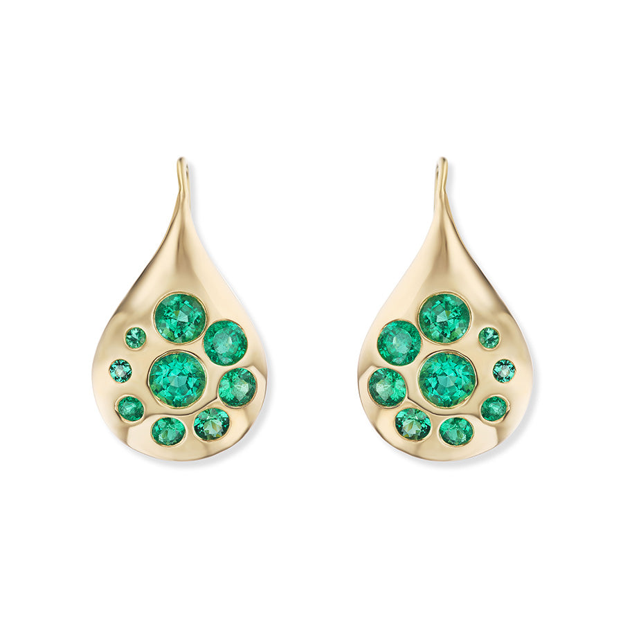 Large Petal Drop Earrings with Emeralds