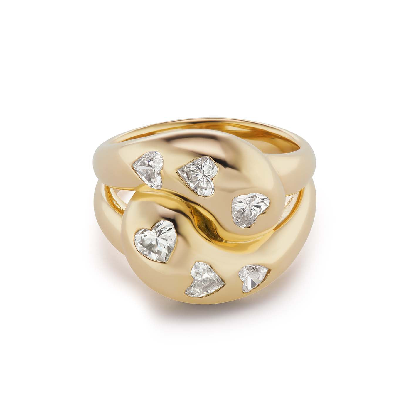 Knot Ring with 6 Diamond Hearts