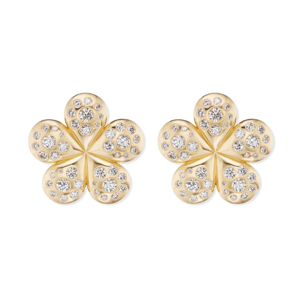 Large Petal Flower Earrings with Diamonds