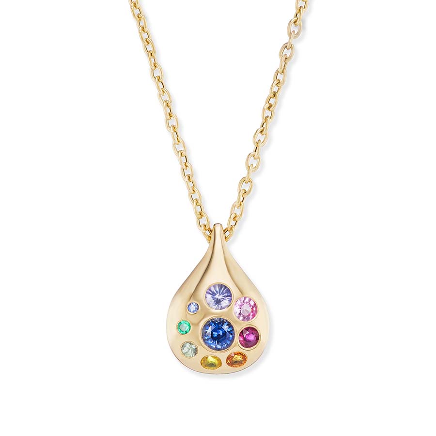Large Petal Pendant with Rainbow Sapphire & Emerald