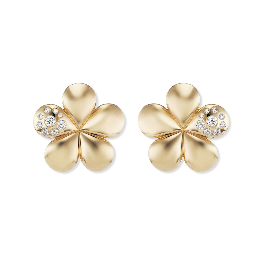 Medium Petal Flower Earrings with Single Diamond Petal