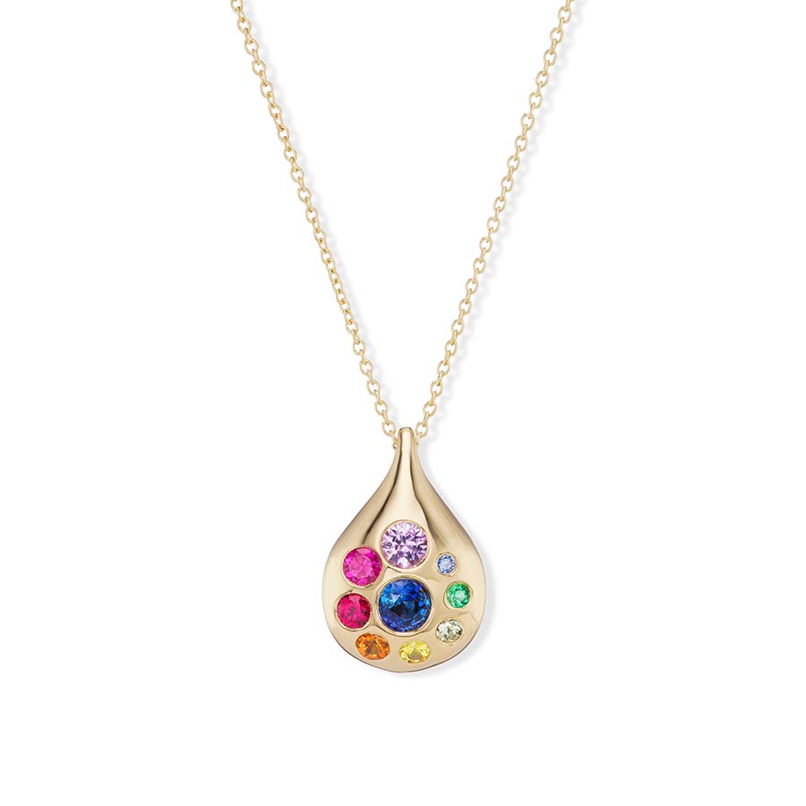 Medium Petal Pendant with Rainbow Sapphire & Emeralds