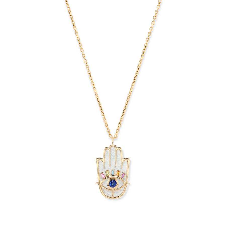 Stone Hamsa Pendant with Colored Stone Eye and Lashes