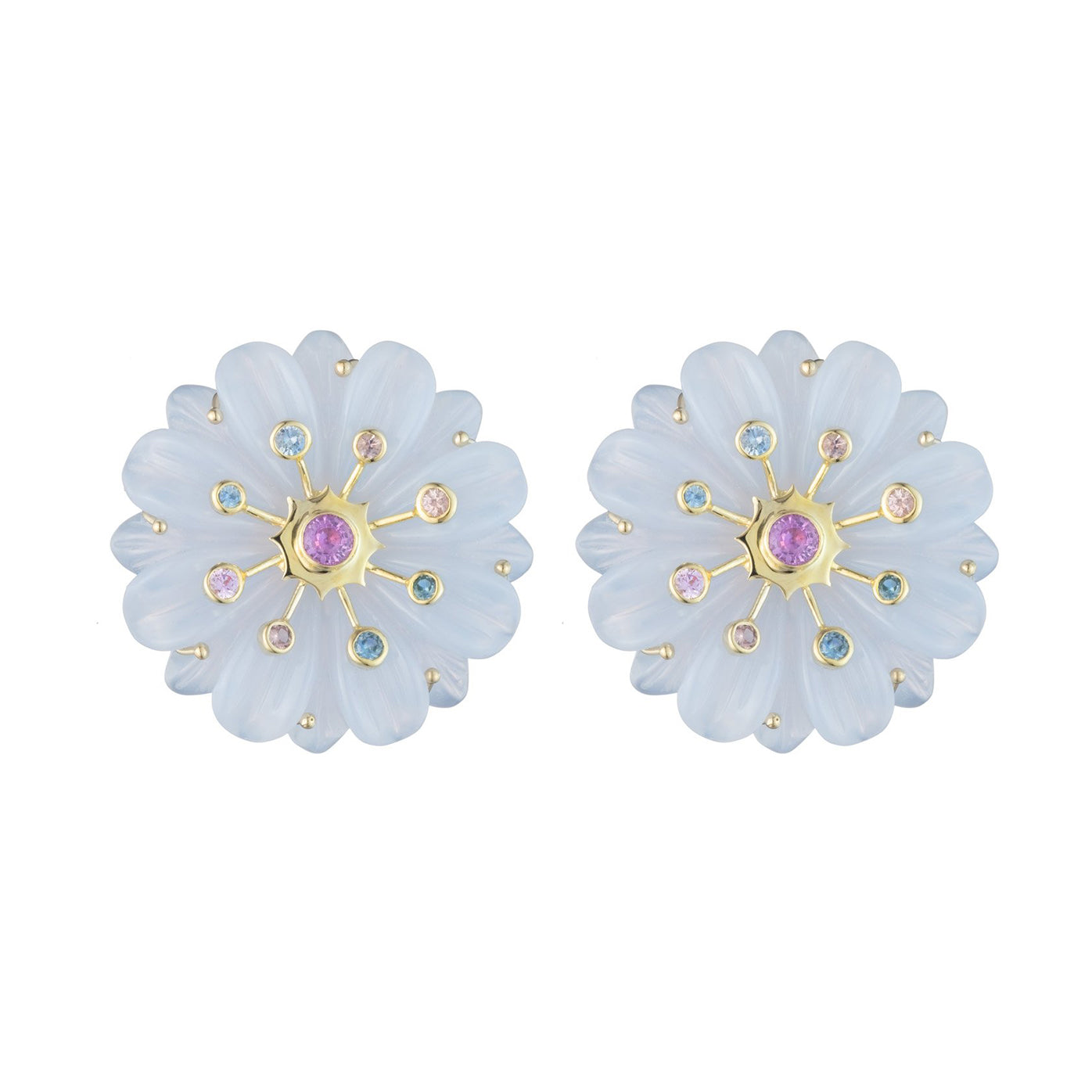 Large Sputnik Wildflower Earrings with Multi-Color Sapphires