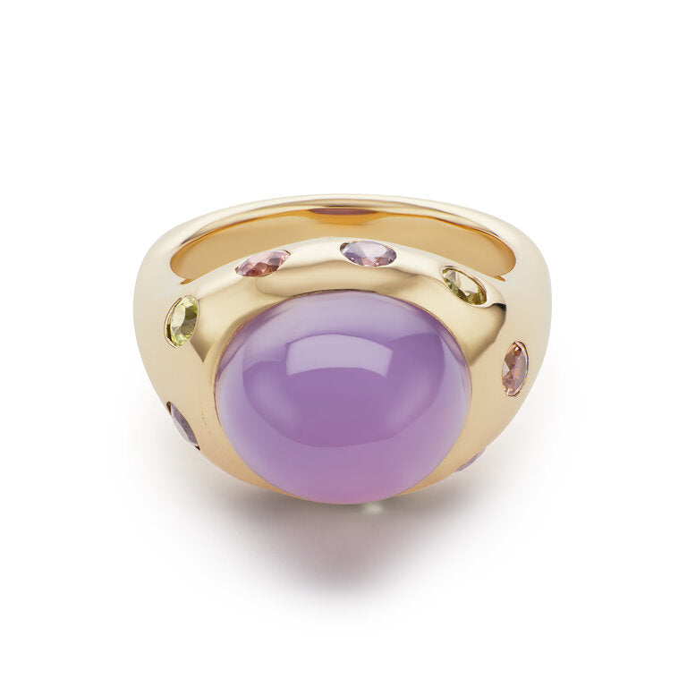 One-of-a-Kind Purple Agate Crown Ring with Multi-Colored Sapphires