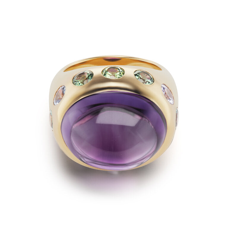 One-of-a-Kind Amethyst Crown Ring with Multi-Colored Sapphires