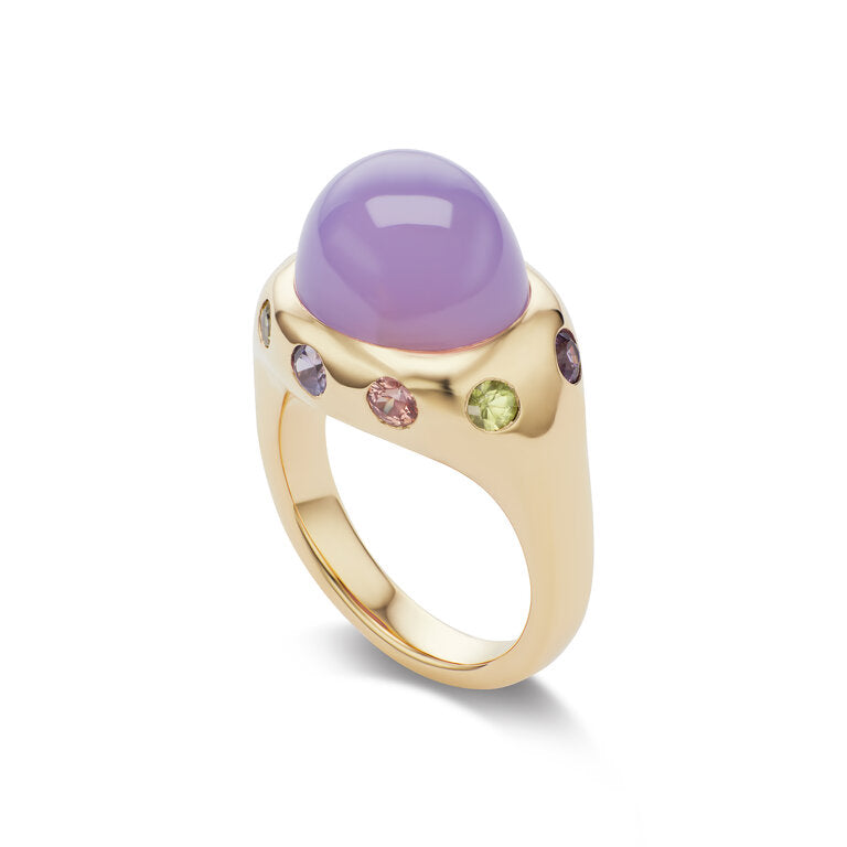One-of-a-Kind Purple Agate Crown Ring with Multi-Colored Sapphires