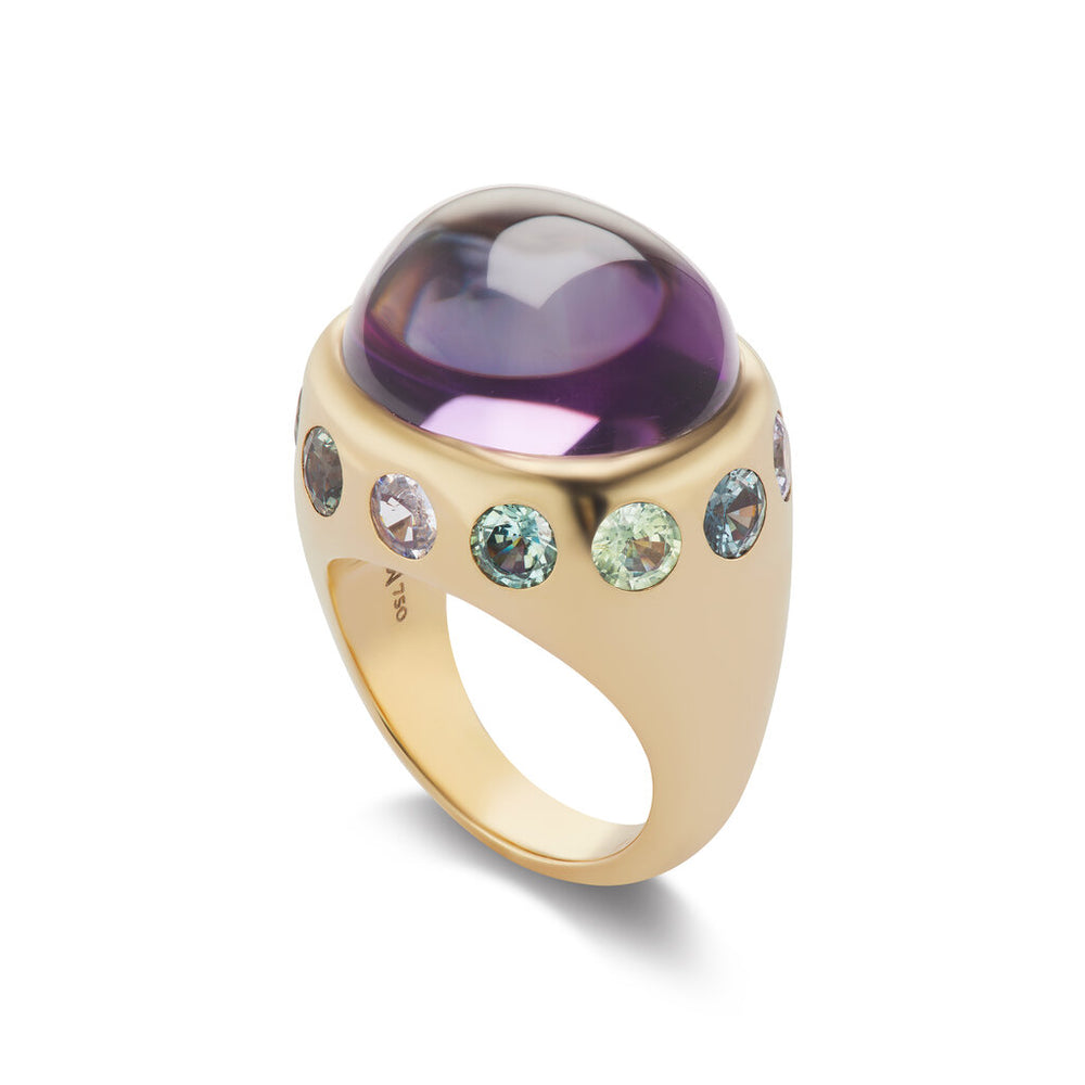 One-of-a-Kind Amethyst Crown Ring with Multi-Colored Sapphires