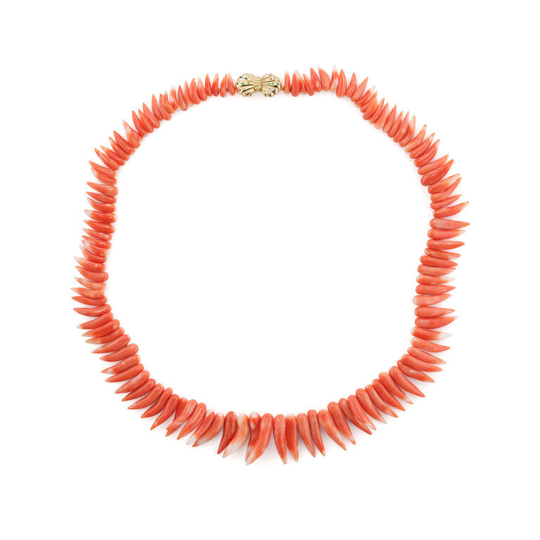 One-of-a-Kind Coral Strand Necklace with Shell Clasp