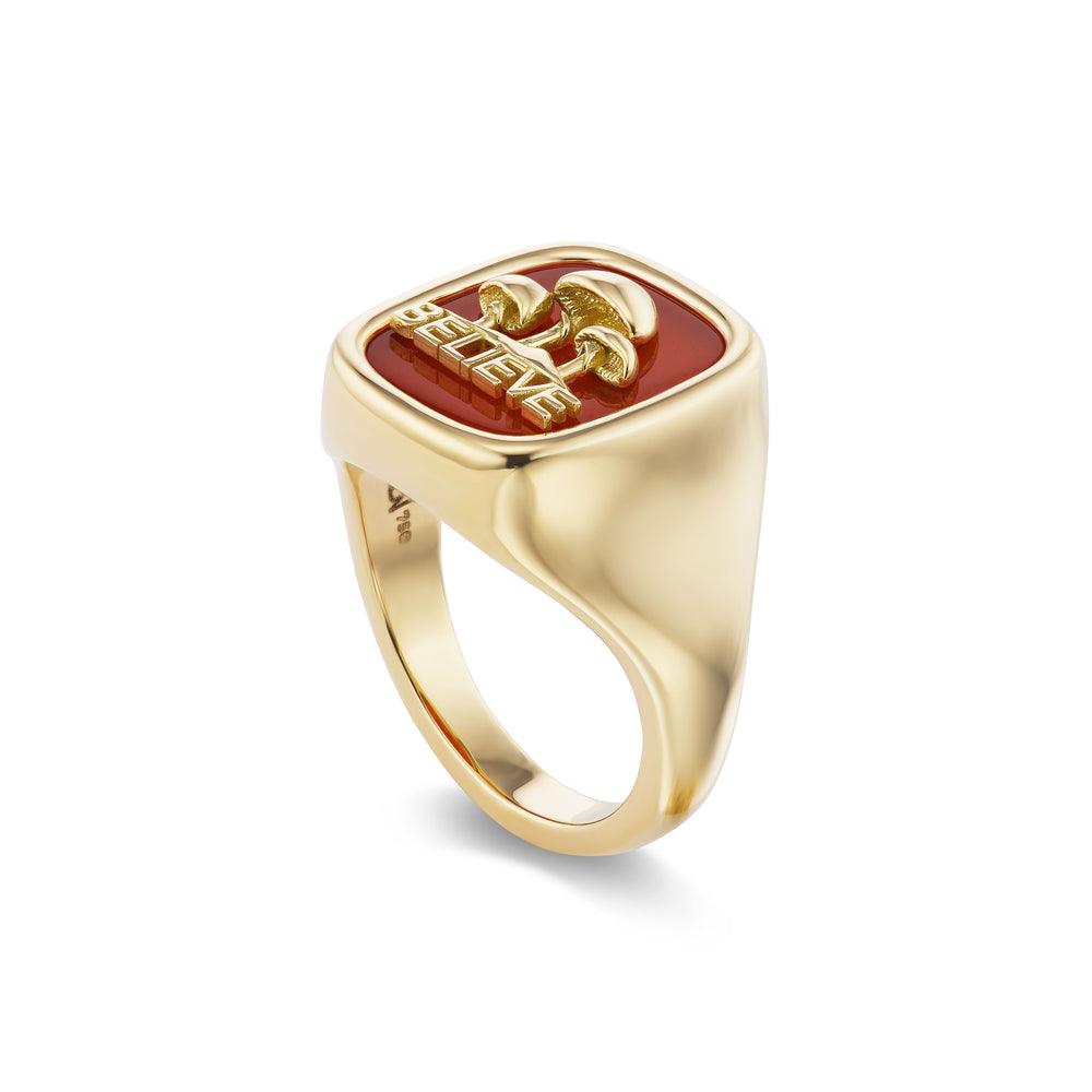 Mini Believe Carved Stone Signet Ring