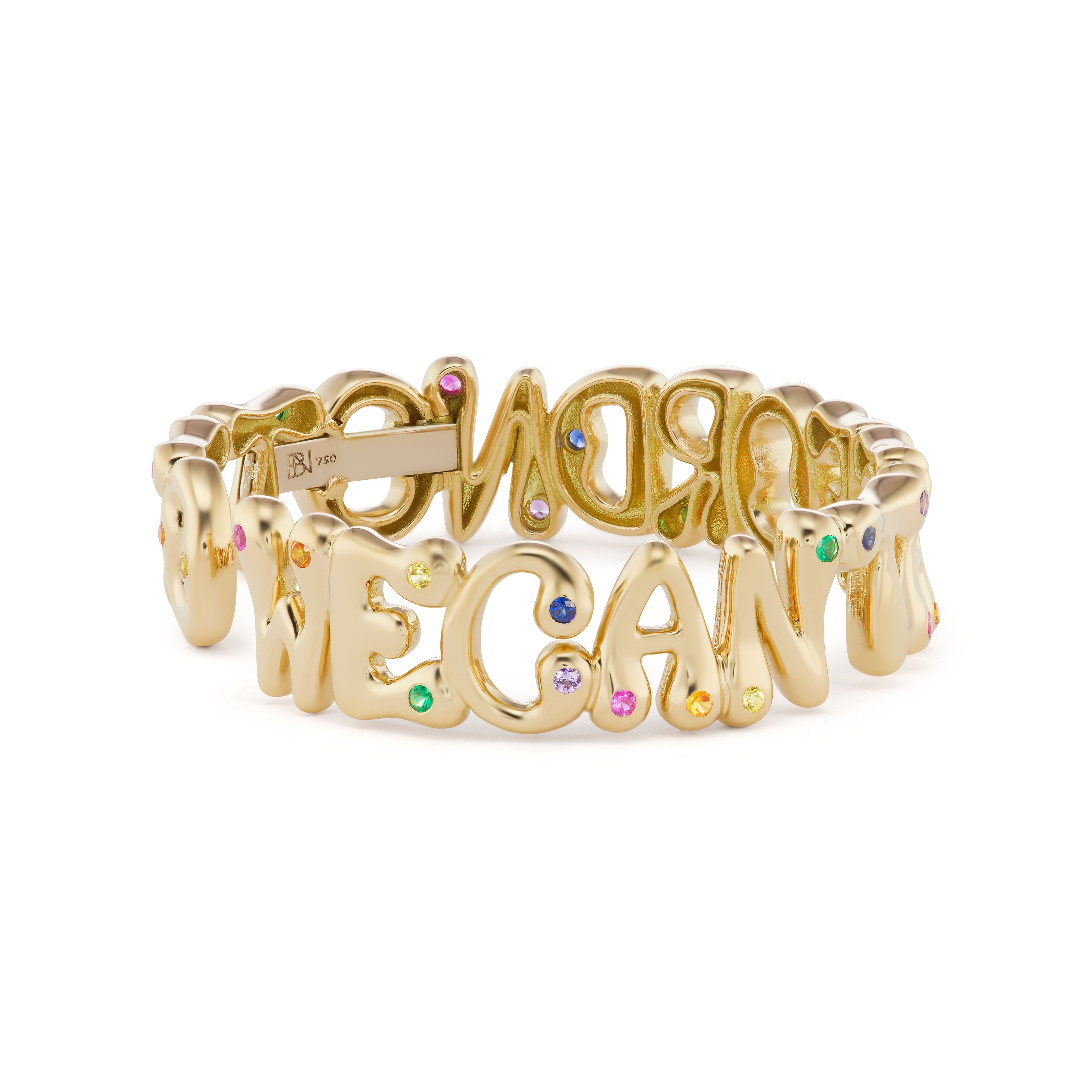 Custom Bubble Letter Cuff with Precious Stones