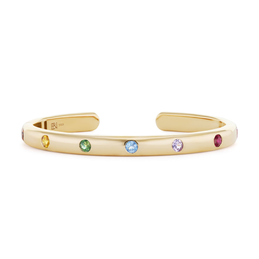 Narrow Gypsy Cuff with Rainbow Sapphires