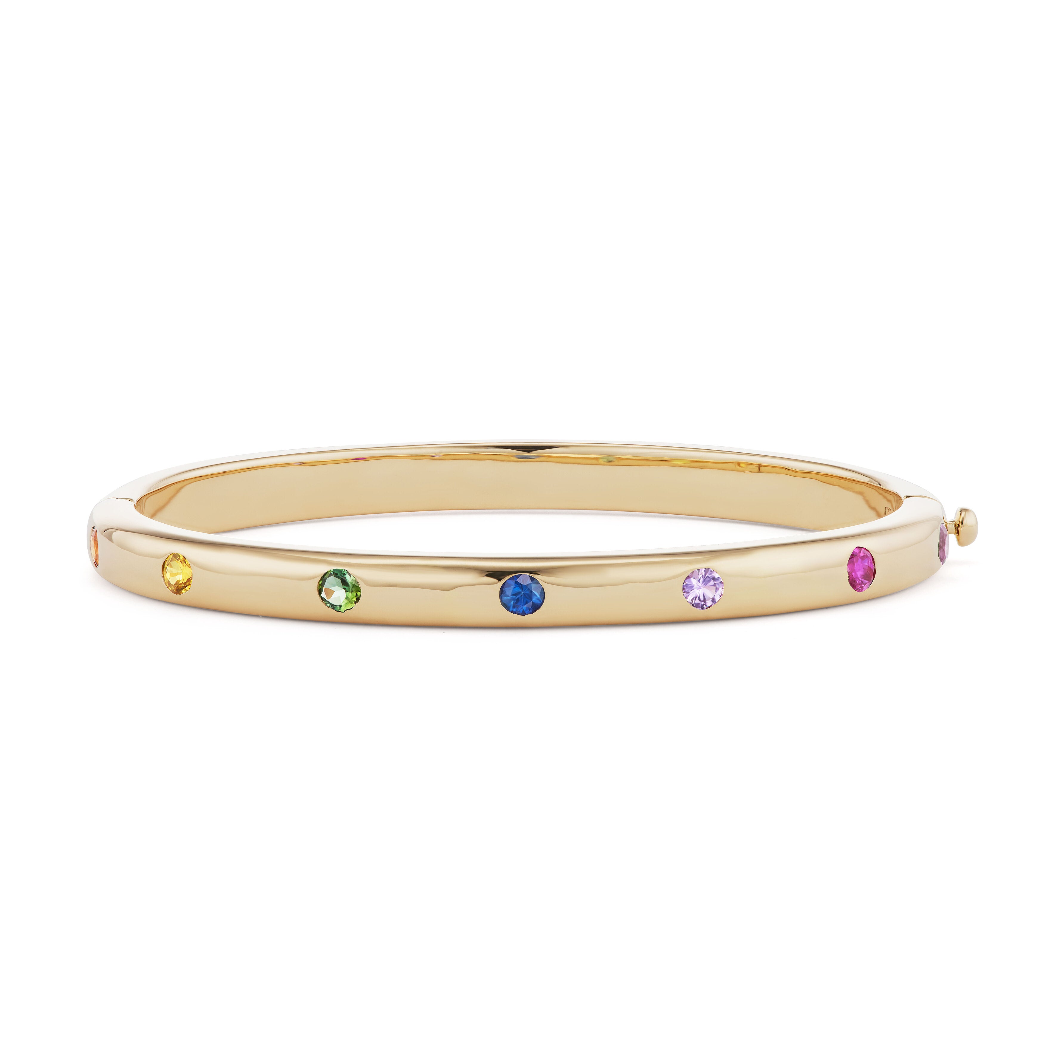Narrow Gypsy Bangle with Rainbow Sapphires
