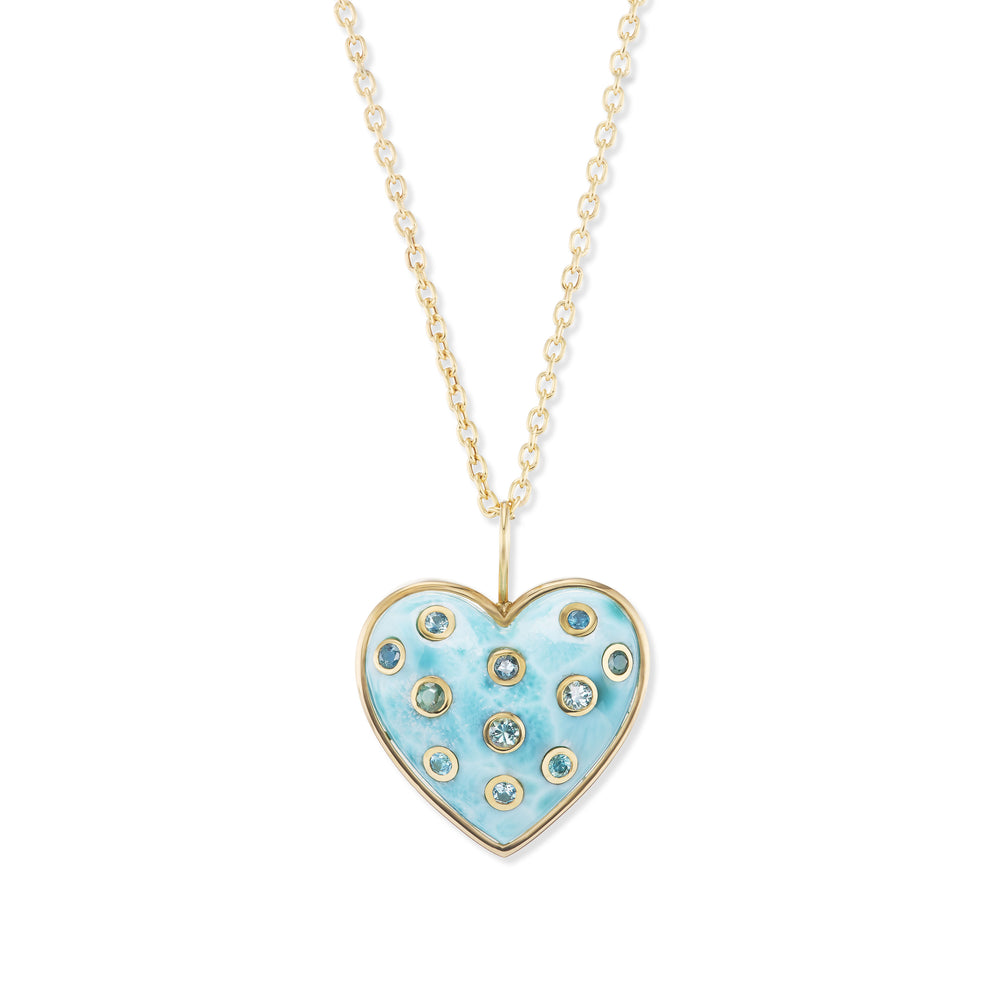 Medium Puff Heart Pendant with Precious Stone Insets