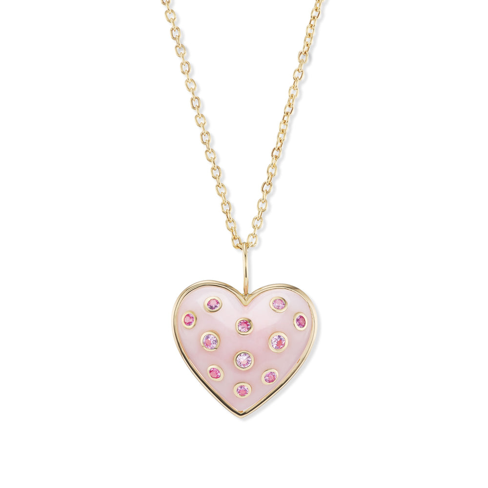 Medium Puff Heart Pendant with Precious Stone Insets