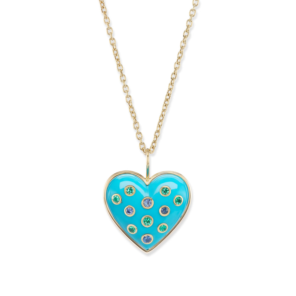 Medium Puff Heart Pendant with Precious Stone Insets
