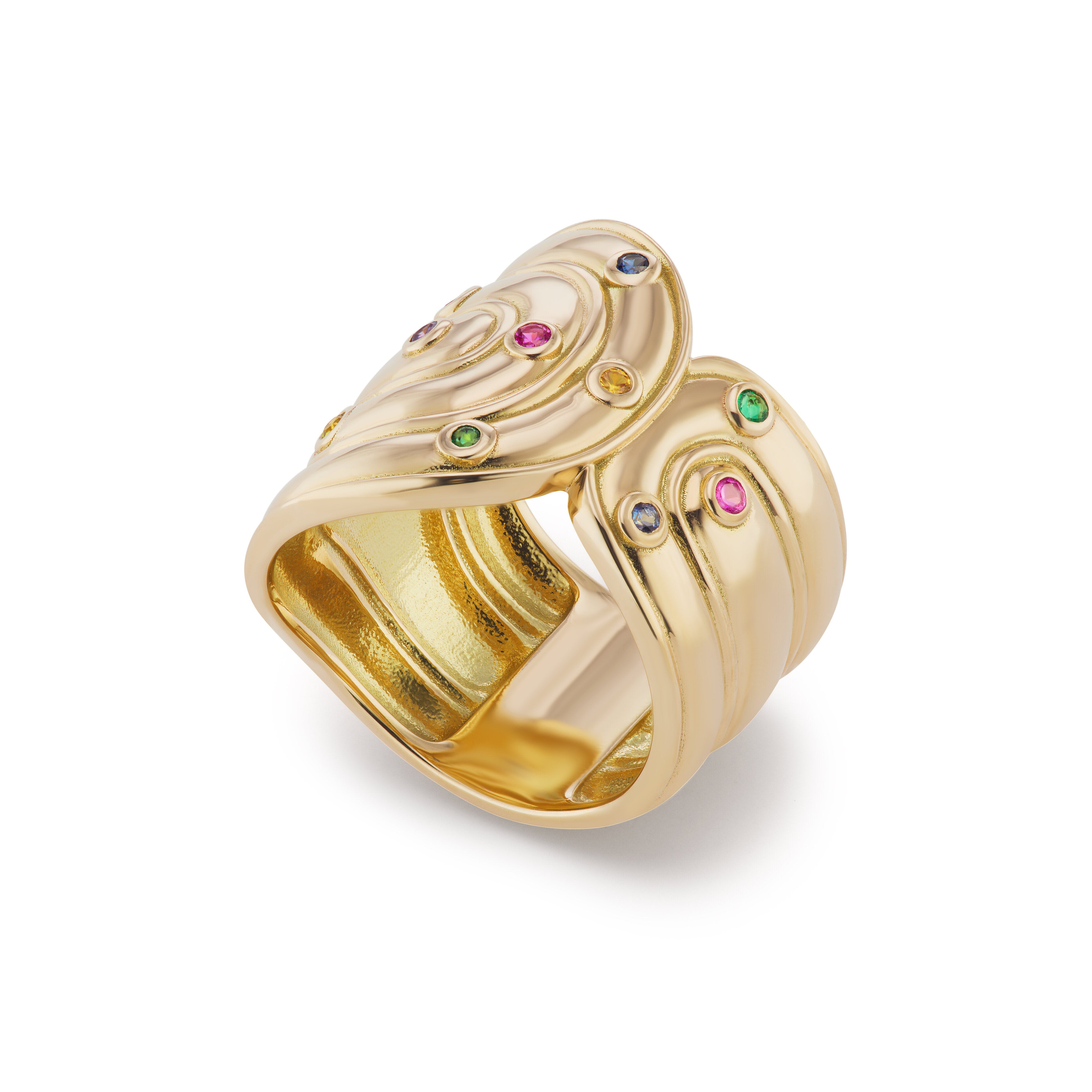 Marianne Wide Cigar Band with Rainbow Insets