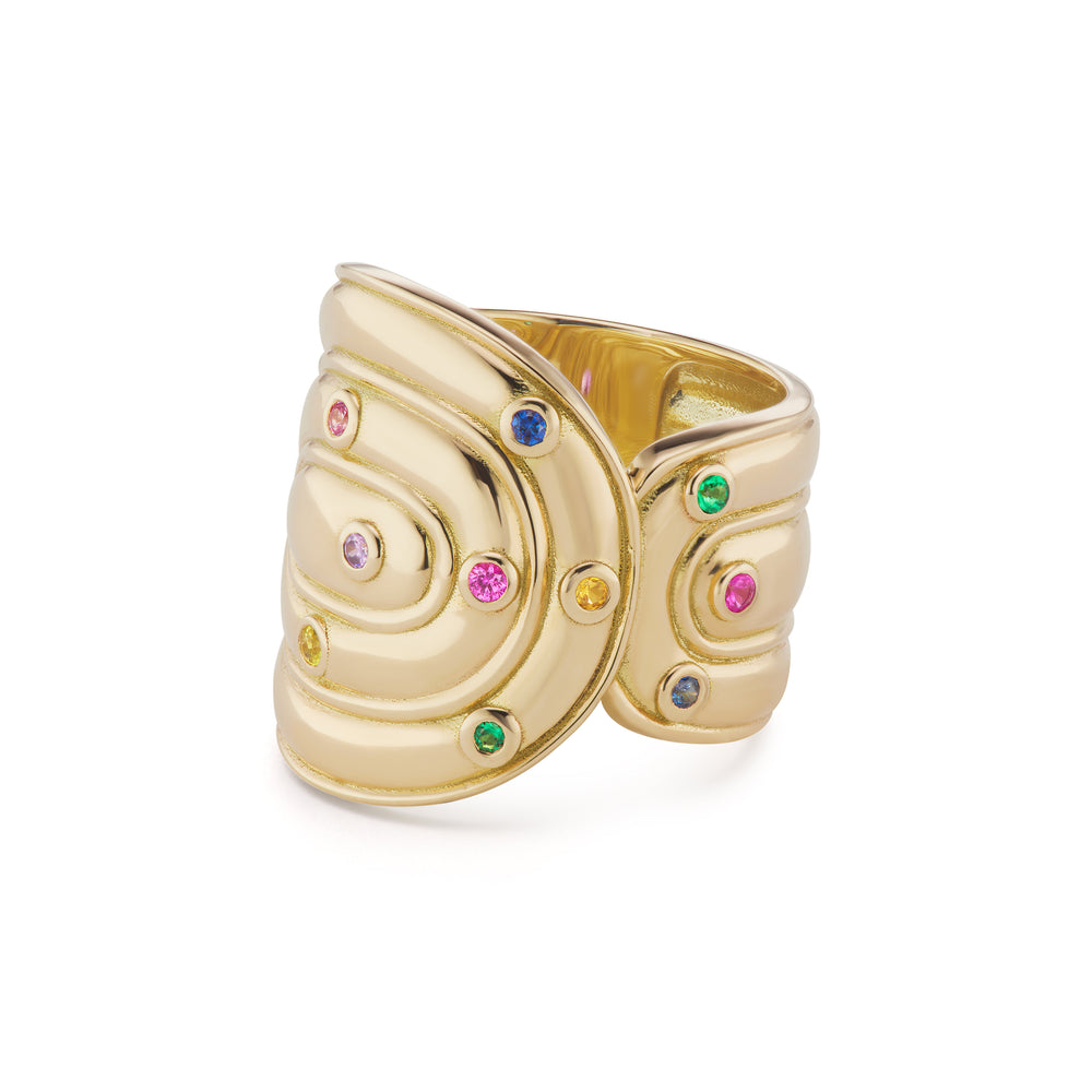 Marianne Wide Cigar Band with Rainbow Insets